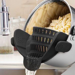 Heat Resistance Easy Snap Silicone Kitchen Strainer (Black)